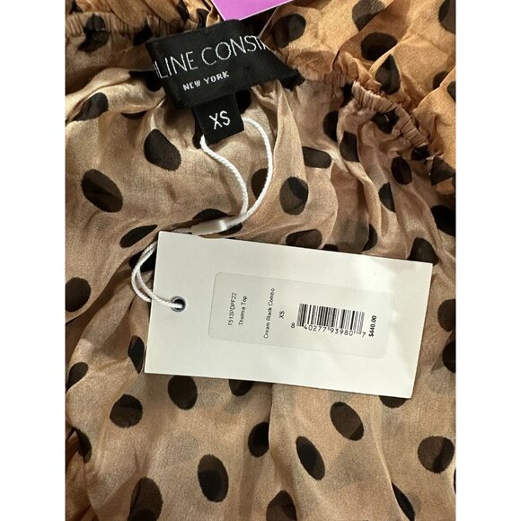 Caroline Constas Silk Chiffon Top Thelma Cream Black Off Shoulder SZ XS NWT $440 - Picture 3 of 6